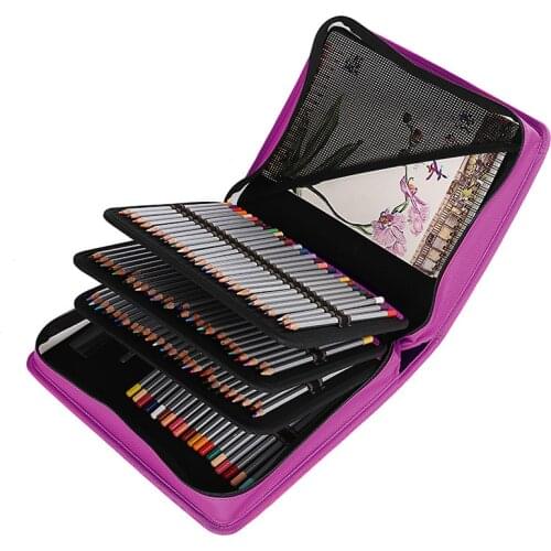 School Pencil Case 180 Holes PU Leather Professional Pencilcase Multi-functional Sketch Drawing Pen Bag Art Supplies Stationery
