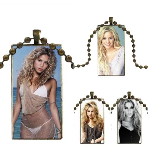 Design Fashion Vintage Glass Women Rectangle Necklace Pendants For Girls Handmade Gift Shakira Model Colombian Star
