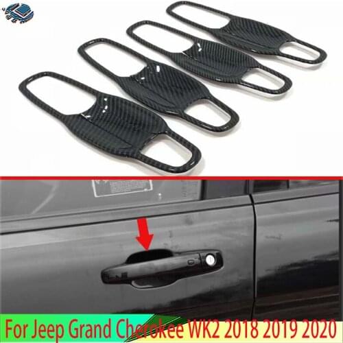 For Jeep Grand Cherokee 2018 2019 Carbon Fiber Style Door Handle Bowl Cover Cup Cavity Trim Insert Catch Molding Garnish