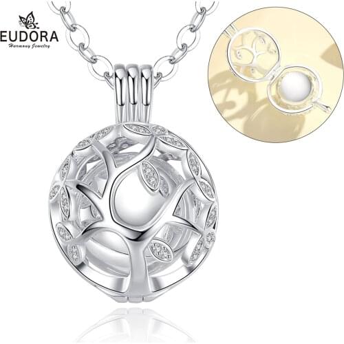 EUDORA Urn Cremation Pendant 14mm Treeopened Cage locket Ash Holder Keepsake capsule Necklace Hollow Ball DIY fine Jewelry K187
