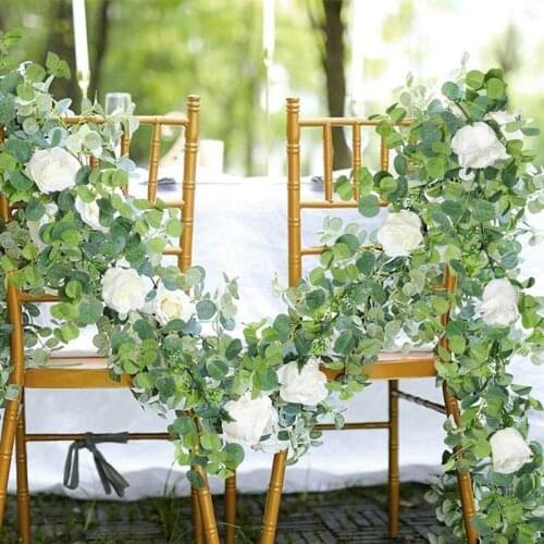 1.8M Artificial Eucalyptus with Rose Garland Hanging Rattan Vertical Garden Home Table Party Wedding Backdrop Wall Decor Vine