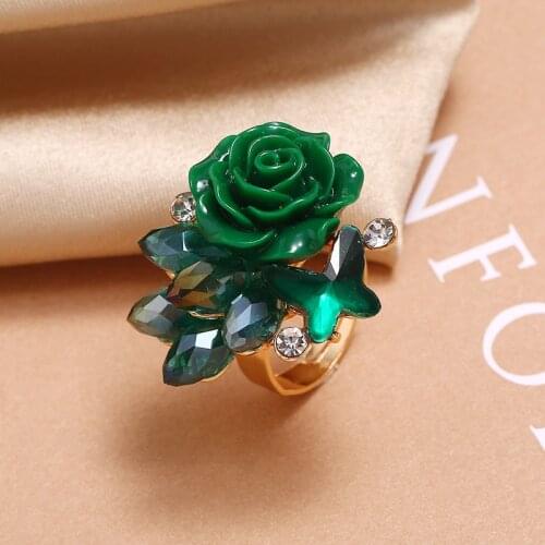 Trendy boho resin flower butterfly rhinestone pearl opening adjustable rings for women charm costume wedding accessories gift