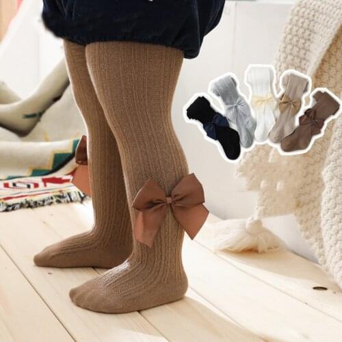 Toddler girl tights with big bow warm pantyhose autumn spring baby girls tights cotton breathable knitted stockings princess