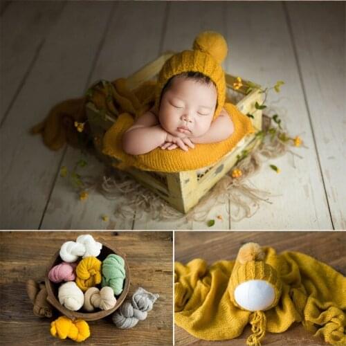 2Pcs Baby Wool Ball Hat Knitted Wrap Blanket Set Newborn Photography Props Infants Photo Shooting Accessories