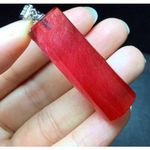 Genuine Natural Red Rutilated Hair Quartz Pendant Woman Man 40*14mm Barrel Love Stone Gemstone Necklace AAAAA