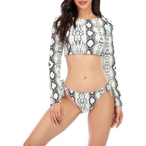 Best Selling Swimwear Women Sexy Leopard Polka Dot Long-Sleeved Sunscreen Strappy Split Swimsuit купальник 2021 новинка