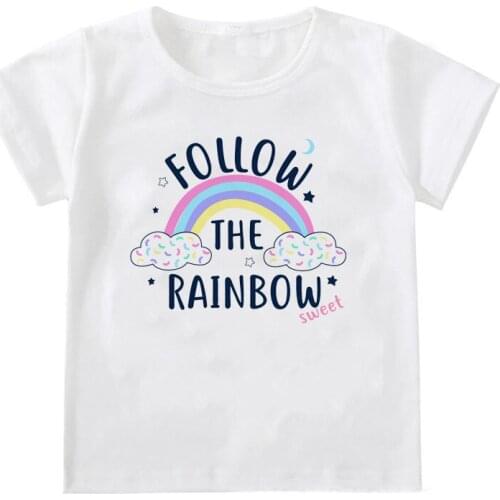 Cute 1-12 Years Baby Kids T Shirt Soft Short Sleeve Kids Tshirt Follow the Rainbow Print Toddler Girl Tops