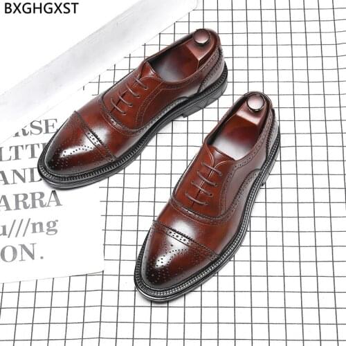 Black Leather Shoes Men Formal Brown Dress Shoes Mens Fashion Wedding Shoes for Men 2021 Zapatos De Hombre Chaussure De Homme