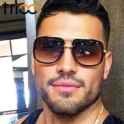 TRIOO Brown Square Sunglasses Men Luxury Brand Designer Gold Metal Frame Oculos High Quality Gradient Lens Sun Glasses For Men