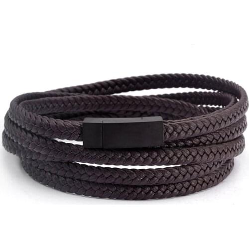 60cm Size Smooth Frosted Brand Design Wrap Leather Bracelets Rope Chain Link Braided Men Women Charm Fashion Bracelets