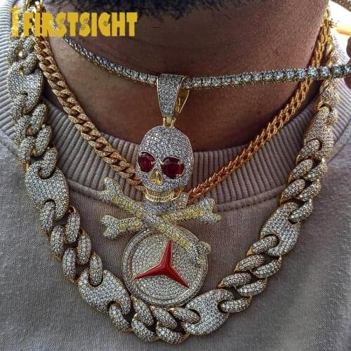 New Iced Out Bling Pirate Skull Pendant Necklaces Gold Silver Color 5A Zircon Letters Live Alone Necklaces Mens Hip Hop Jewelry