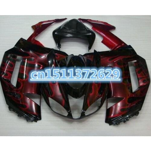 Motorcycle Fairing kit for KAWASAKI Ninja ZX6R 07 08 ZX6R 636 2007 2008 Red flames gloss black ABS Fairings set-Dor D