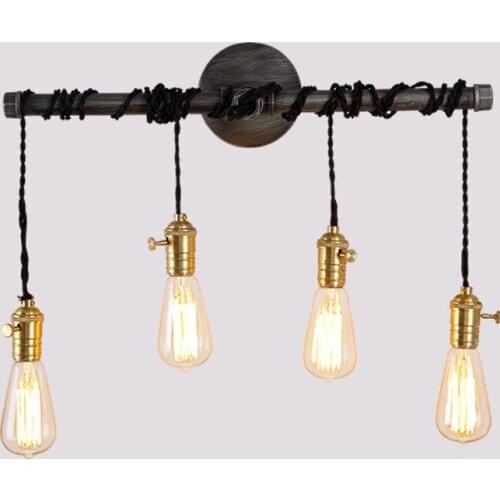 Retro Industrial Hanging Pipe Wall Sconce Rust Iron Single 4 Hends Hanging Pendant Light Vintage Wall Mounted Light E27 Bulb