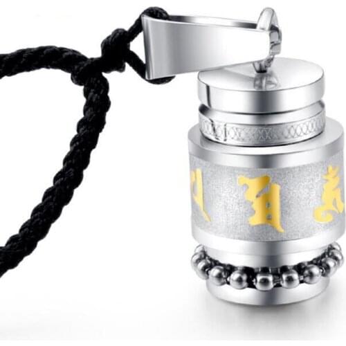 NEW Stainless Steel Pendant Necklace For Women Men Buddhism Prayer Wheel Shurangama Mantra Om Mani Padme Six Words Jewelry