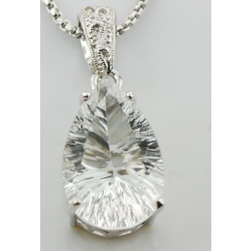 Huge Concave Cut White Crystal Zircon 925 Sterling Silver Pendant TE558