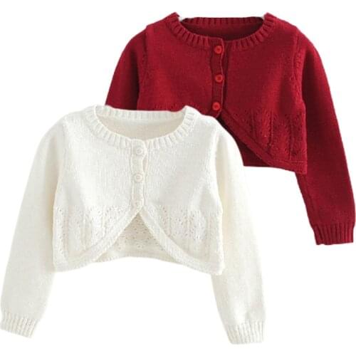 2-12Y Kids Sweater Autumn Spring Grils Cotton Sweater Childrens Clothes Cardigan Solid Print Lovely Long Sleeve Knitwear Shawl