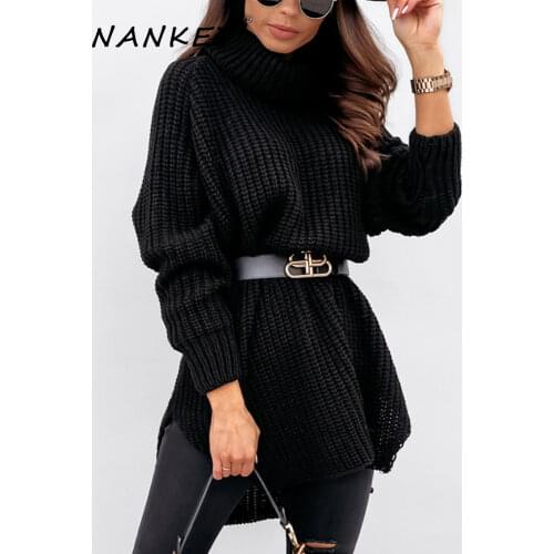 NANKEY 2021 Sweater Dress Women Turtleneck Pullover Split Female Casual Warm Tops Sale Clothing Knitted Sweater Bottoming