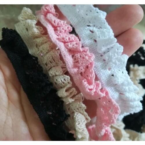 1Yards Pleated Guipure Lace Ribbon Trim 1.5cm White Pink Lace Fabric Dress Decoration Craft Supplies Sewing Accessories V9
