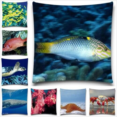 Undersea world colorful fish Crab Cushion Cover For Home Sofa Undersea world Pillow case 5 size Square Cotton polyester