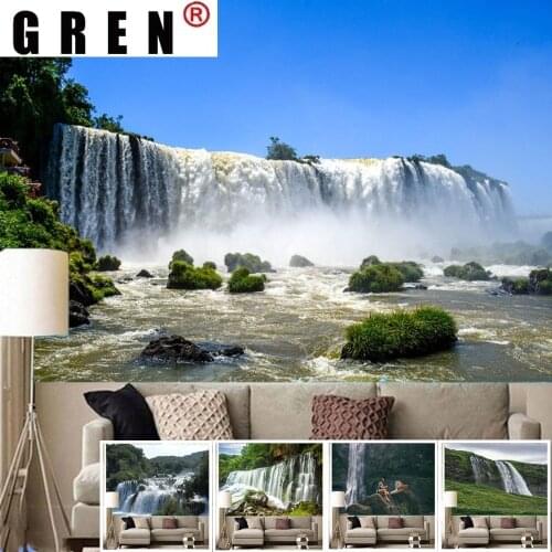 GREN Waterfall Natural Landscape Poster Tapestry Wall Hanging Background Cloth Beach Mat Blanket Art Home room dorm Decor