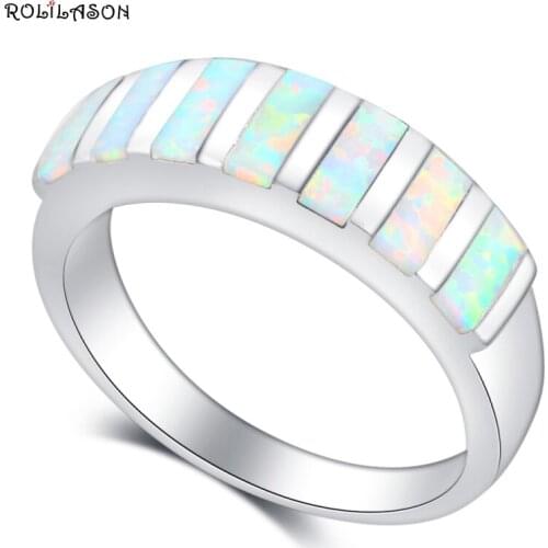 ROLILASON New Style Birthday Gifts White Fire Opal silver plated Fashion Jewelry Ring for Ladies USA Sz #6#7#8#9#10 OR852