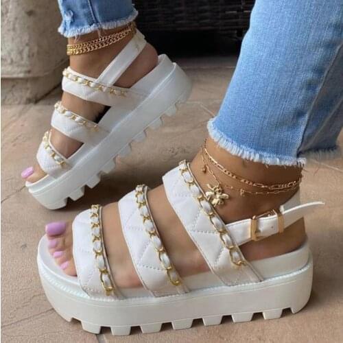Size 43 Platform Women Sandals 2021 Summer Leather Buckle Thick Bottom Letter Women Beach Sandal Chunky Woman Shoes White red