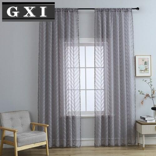 Grey Stripe Tulle Sheer Curtains for Living Room Plain Voile Curtains for Bedroom Kitchen Decor Cortinas Fabric Drapes