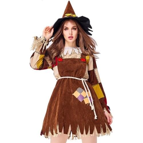 Umorden Adult Women Scarecrow Cosplay Costume Fantasia Halloween Purim Carnival Mardi Gras Costumes Fancy Dress