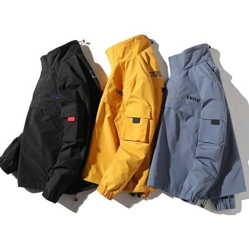 Windbreaker Oversized Jacket Pocket Men Hip Hop Streetwear Jacket Coat Retro Color Block Patchwork Harajuku Jacket
