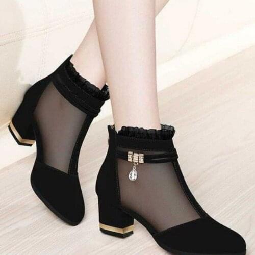 Womens Boots Womens High-heeled Sandals Womens Chunky Heel Short Boots Womens Shoes Summer New Black Shoes Womens Shoes
