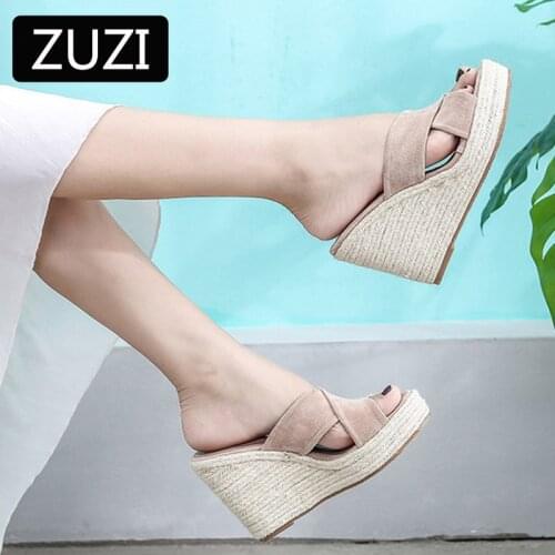 ZUZI 2021 Espadrilles Wedge Sandal Womens Summer Shoes Natural Jute Woven Platform High Heel Sexy Slippers Shoes Casual