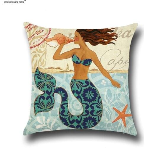 1PC Sexy Mermaid Marine Style Cushion Cover Customized Throw Pillow Home Decorative Cotton Linen Square Printing Cojines OU 007
