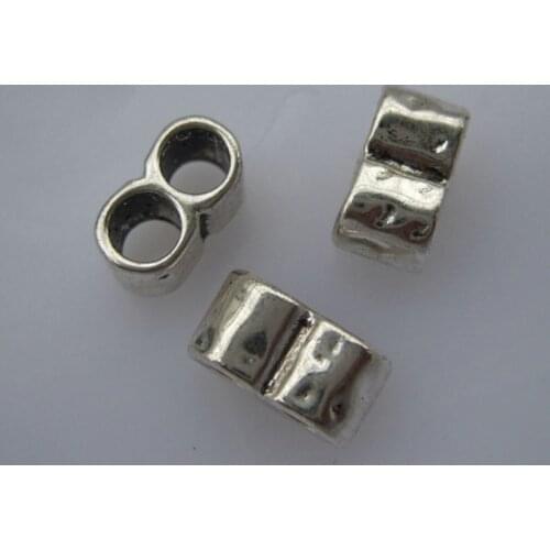 10pcs Antique Silver Color 2 Holes 5mm Round Slider Spacers Beads for Leather Bracelet Jewelry Findings