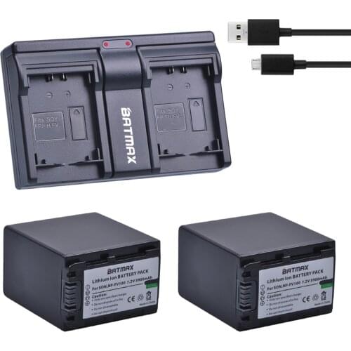 2Pcs 3900mAh NP-FV100 NP FV100 NPFV100 Battery+Dual USB Charger for Sony DCR-SR15 SX15 FDR-AX100 HDR-CX105 HC9 PJ10 TD20V
