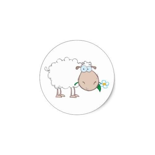 3.8cm White Sheep Cartoon Character Eating A Flower Classic Round Sticker