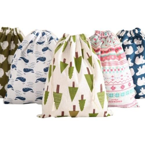 30PCS / LOT Reusable Canvas Cotton Fabric Shopper Bag Fashion Tote Unisex Printing Simple Drawstring Bag