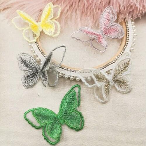6Pcs/lot Color double-layer embroidery butterfly patch ladies diy handmade headdress accessories clothing cloth stickers AC161