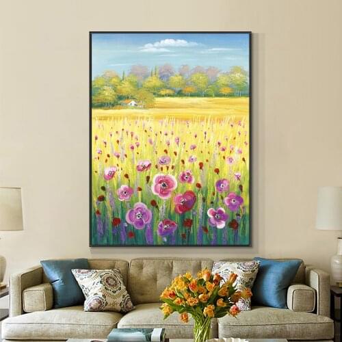Abstract Trees Flowers Painting 100% Hand Painted Oil Painting On Canvas Modern Landscape Wall Art For Living Room House Decor