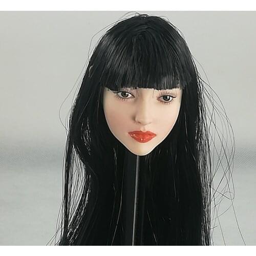 1/6 Female Head Caving Accessory Lin Sister Head Sculpt With Long Black Straight Hair Model For 12'' Action Figure Body