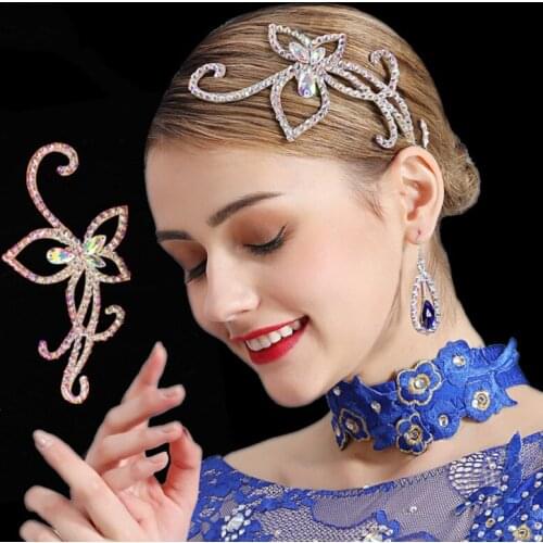 Ballroom Dance Accessories Women Standard Dance Tango Flamenco Foxtrot Rhinestone Headdress Handmade Latin Ornaments DCC278