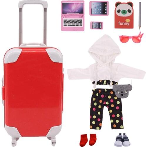 Doll Accessories 1 Set Suitcase Clothes Shoes Doll Computer Glassess The Best Gifts For Kids Fit 18 Inch Doll &43Cm Doll Baby
