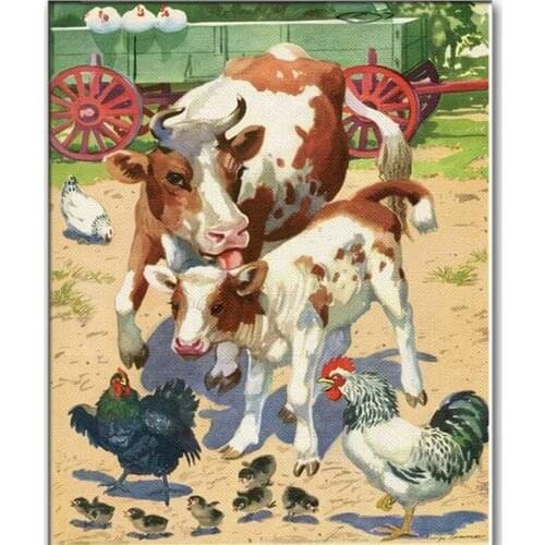 Diamond painting Farm animals diy diamond mosaic Chicken/Cow Full square round Cross Stitch,3D rhinestones painting,drill Mosaic