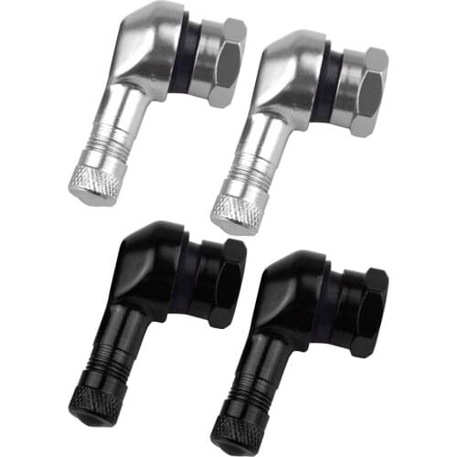 90 Degree CNC Aluminum Universal Motorcycle Wheel Valve Stems Silver & Black