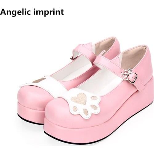 Angelic imprint woman mori girl lolita cosplay shoes lady wedges heels pumps women princess dress party shoes Pearlescent PU 5cm