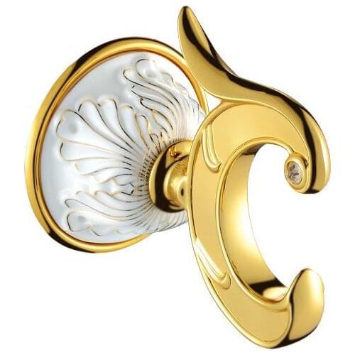 FREE SHIPPING NEW design BATHROOM ACCESSORIES 24k GOLD white Crystal robe cloth hook