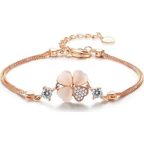 ModaOne Delicate 925 Sterling Silver Zircon Bracelets Powder Crystal Lucky Flower Bracelets For Women Valentines Gift