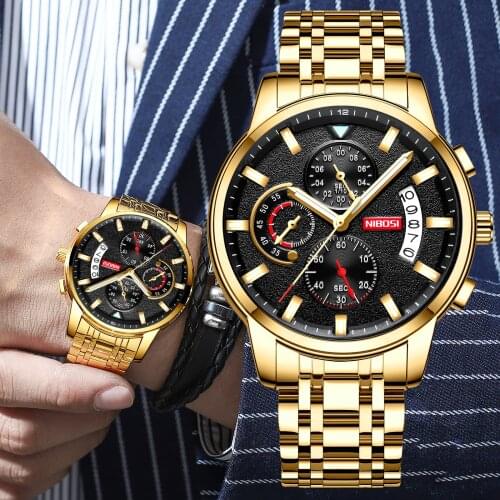 NIBOSI Business Luxury Men Watch Wristwatch Stainless Steel Military Waterproof Luminous Quartz Watch Male Relogio Masculino