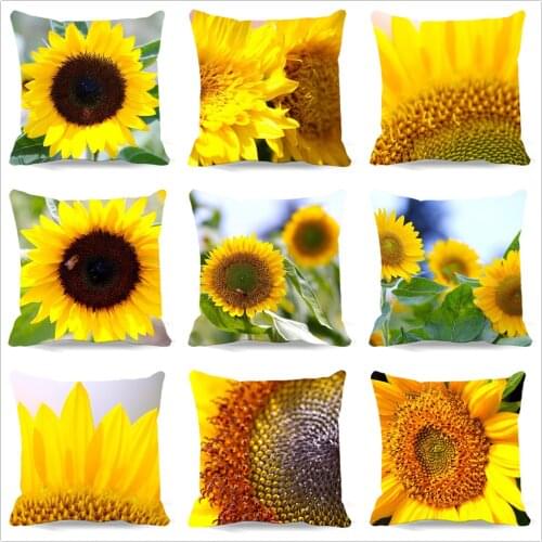 Pillow Case Sunflower Plant Series Cushion Cover Printed Square Cotton Polyester Sofa Home Decorative