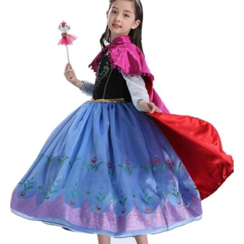 FINDPITAYA Girls Princess Anna Costume with Long Cloak Children Deluxe Snow Queen Elsa Anna Dress Halloween Kids Cosplay Dress