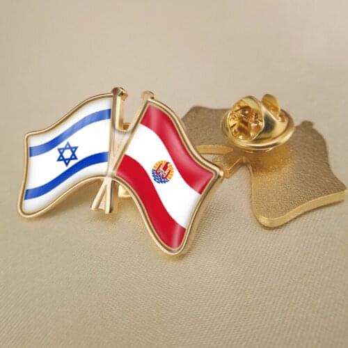 Israel and French Polynesia Crossed Double Friendship Flags Lapel Pins Brooch Badges